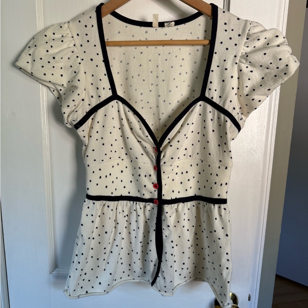 Vintage Anthropologie Polka Dot Button-Up Women's Top
